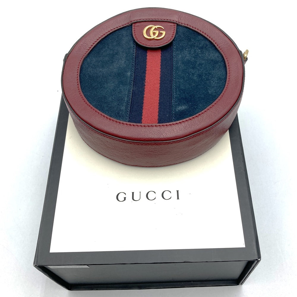 GUCCI GG Marmont Sherry Line Mini Round Ophidia Shoulder Bag 550618 Suede/Leather Red Navy Women's