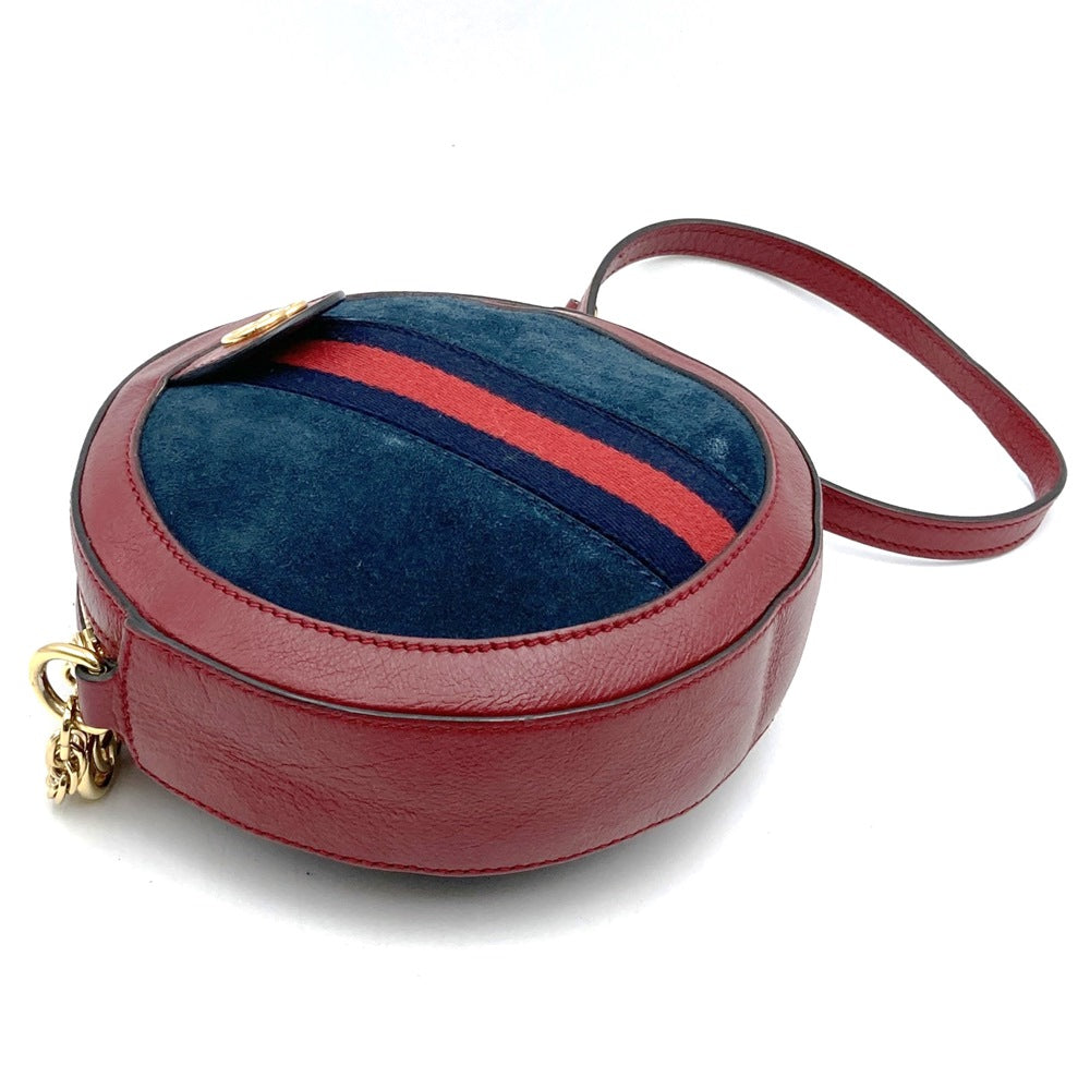 GUCCI GG Marmont Sherry Line Mini Round Ophidia Shoulder Bag 550618 Suede/Leather Red Navy Women's