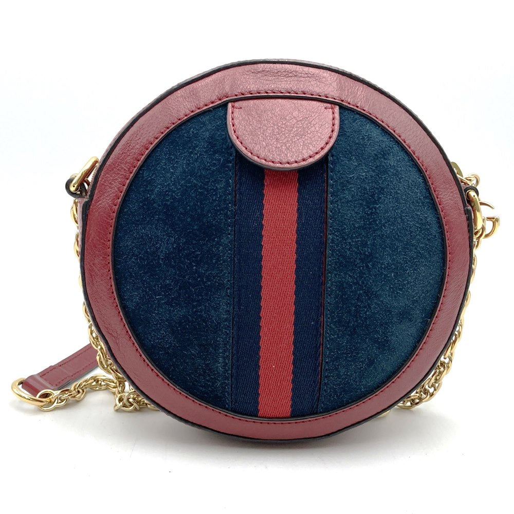 GUCCI GG Marmont Sherry Line Mini Round Ophidia Shoulder Bag 550618 Suede/Leather Red Navy Women's