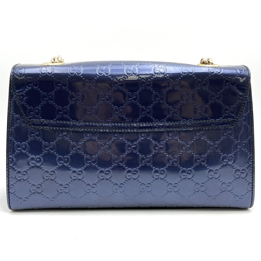 GUCCI 295402 GG Shoulder Bag, Horsebit design, Navy Blue, Patent Enamel, Women's, Brand New PRE-OWNED
