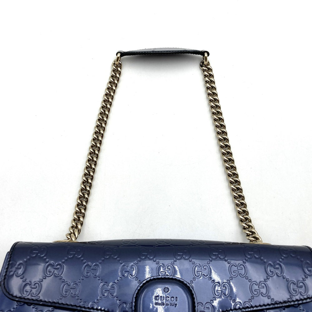 GUCCI 295402 GG Shoulder Bag, Horsebit design, Navy Blue, Patent Enamel, Women's, Brand New PRE-OWNED