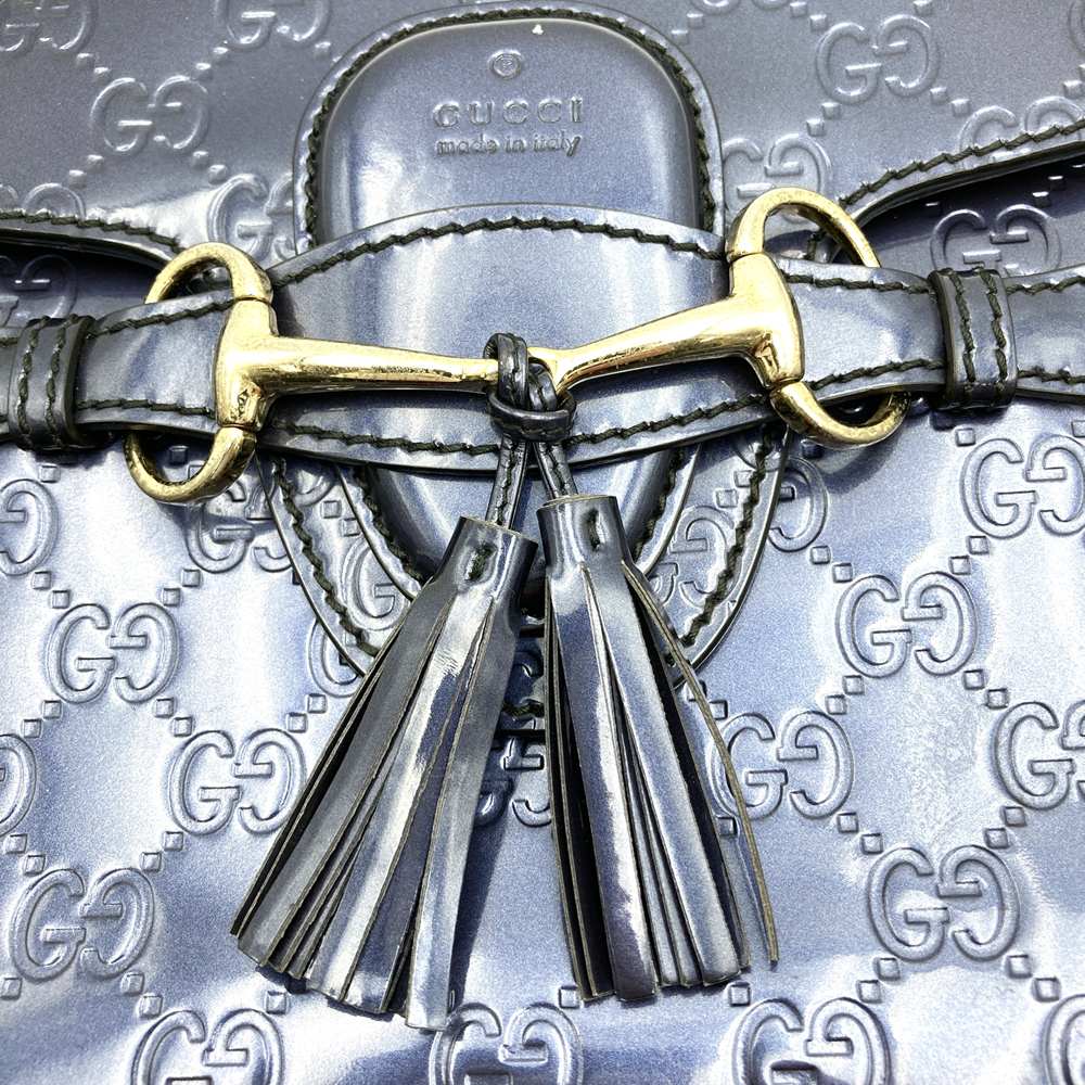 GUCCI 295402 GG Shoulder Bag, Horsebit design, Navy Blue, Patent Enamel, Women's, Brand New PRE-OWNED
