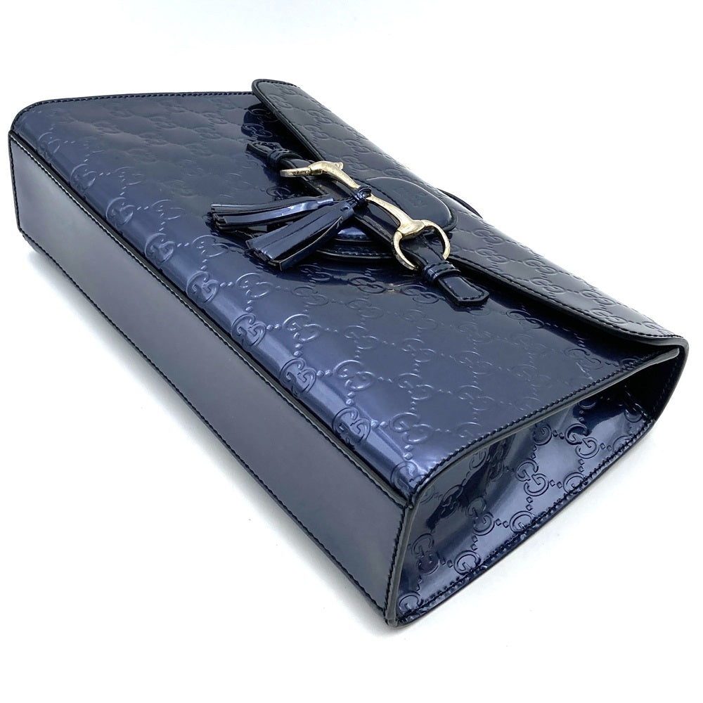 GUCCI 295402 GG Shoulder Bag, Horsebit design, Navy Blue, Patent Enamel, Women's, Brand New PRE-OWNED