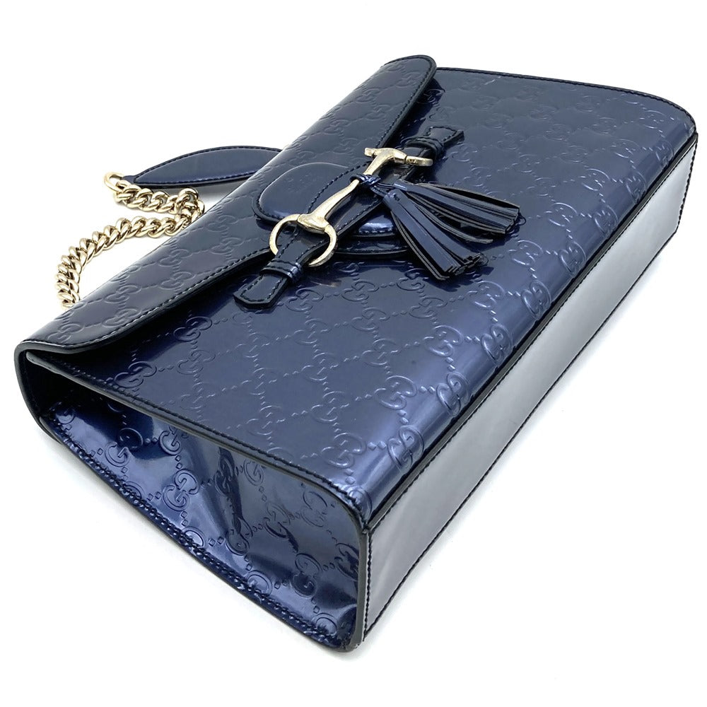 GUCCI 295402 GG Shoulder Bag, Horsebit design, Navy Blue, Patent Enamel, Women's, Brand New PRE-OWNED