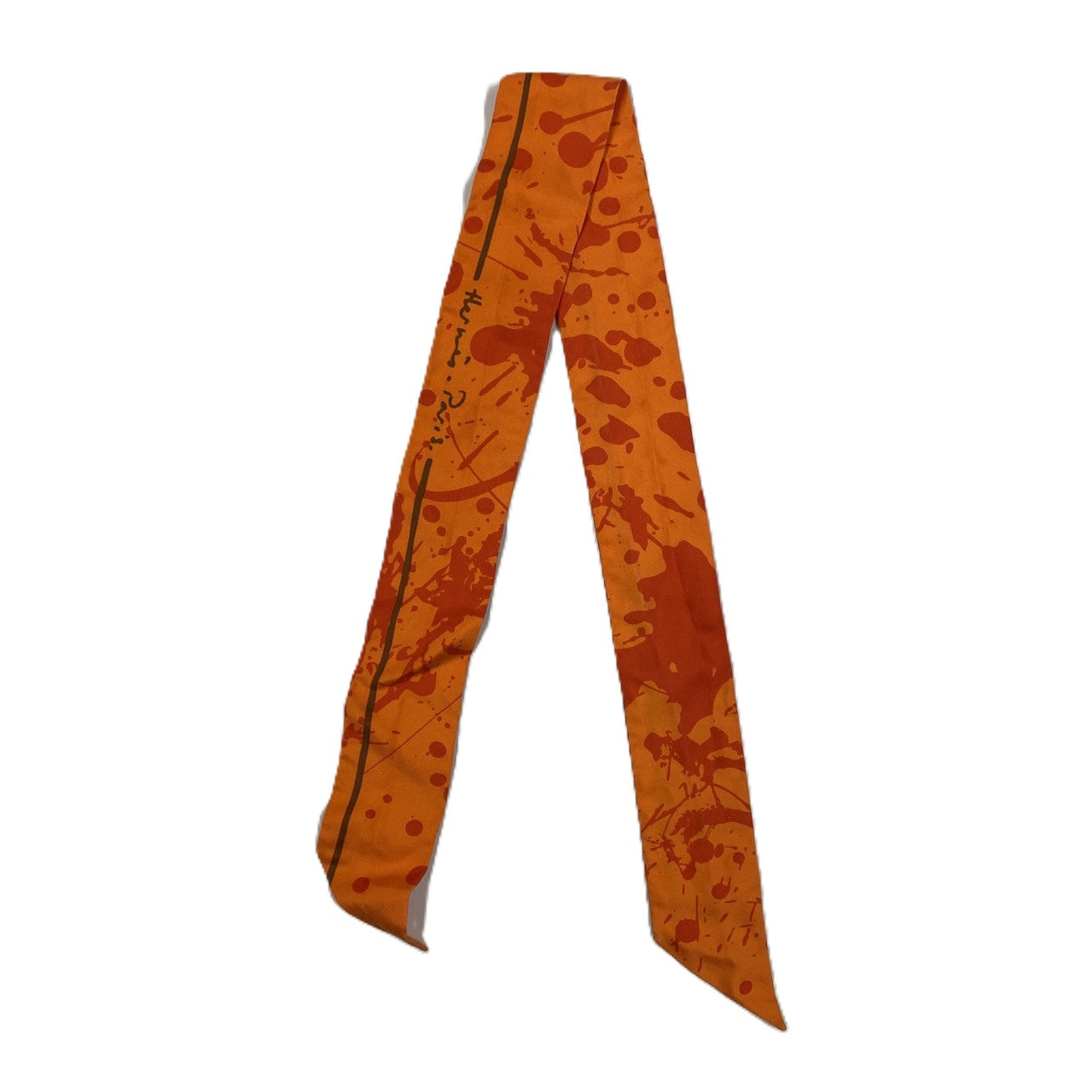 HERMES Twilly Bolduc Ribbon Paint Silk Scarf, Orange, Women's Fashion Brand, USED