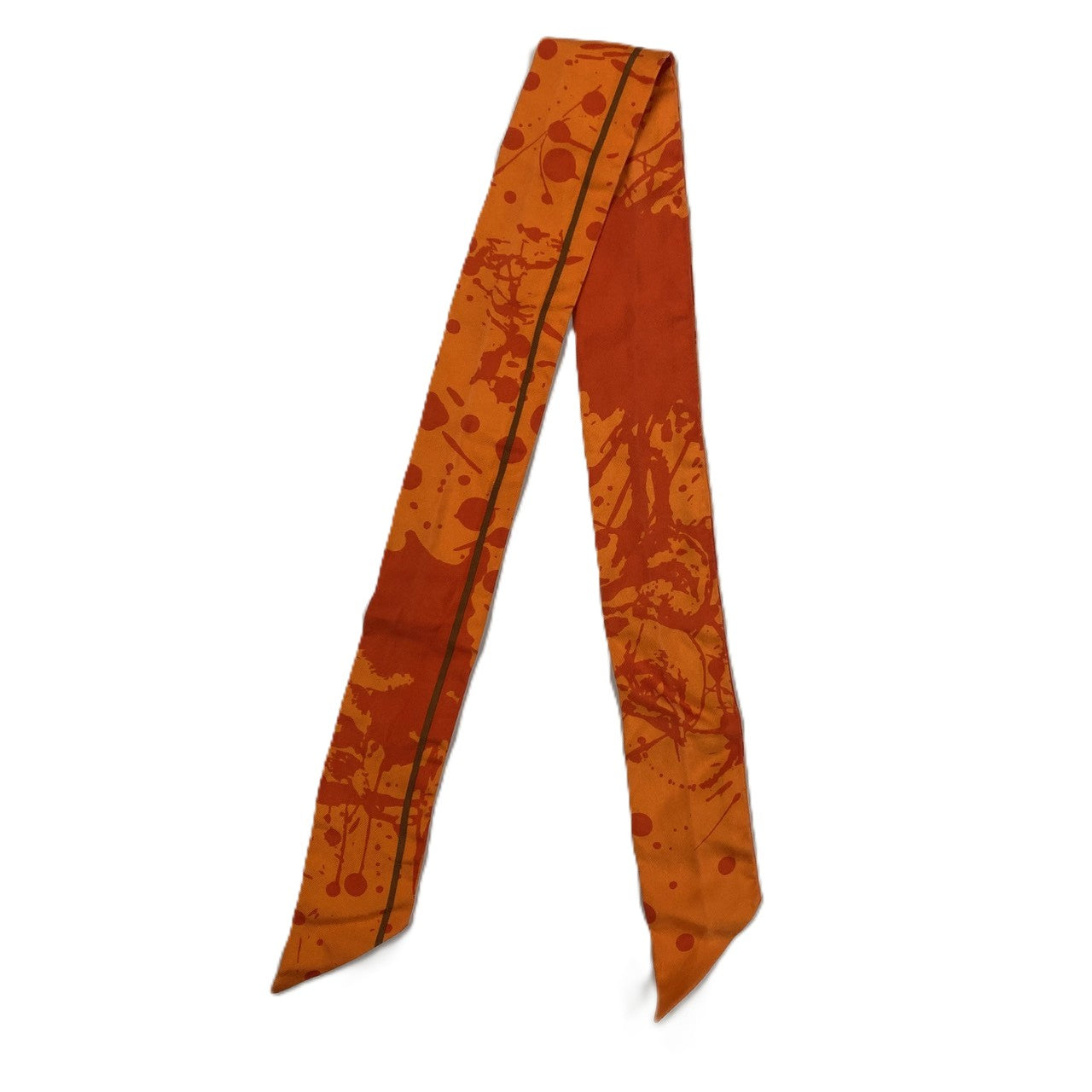 HERMES Twilly Bolduc Ribbon Paint Silk Scarf, Orange, Women's Fashion Brand, USED