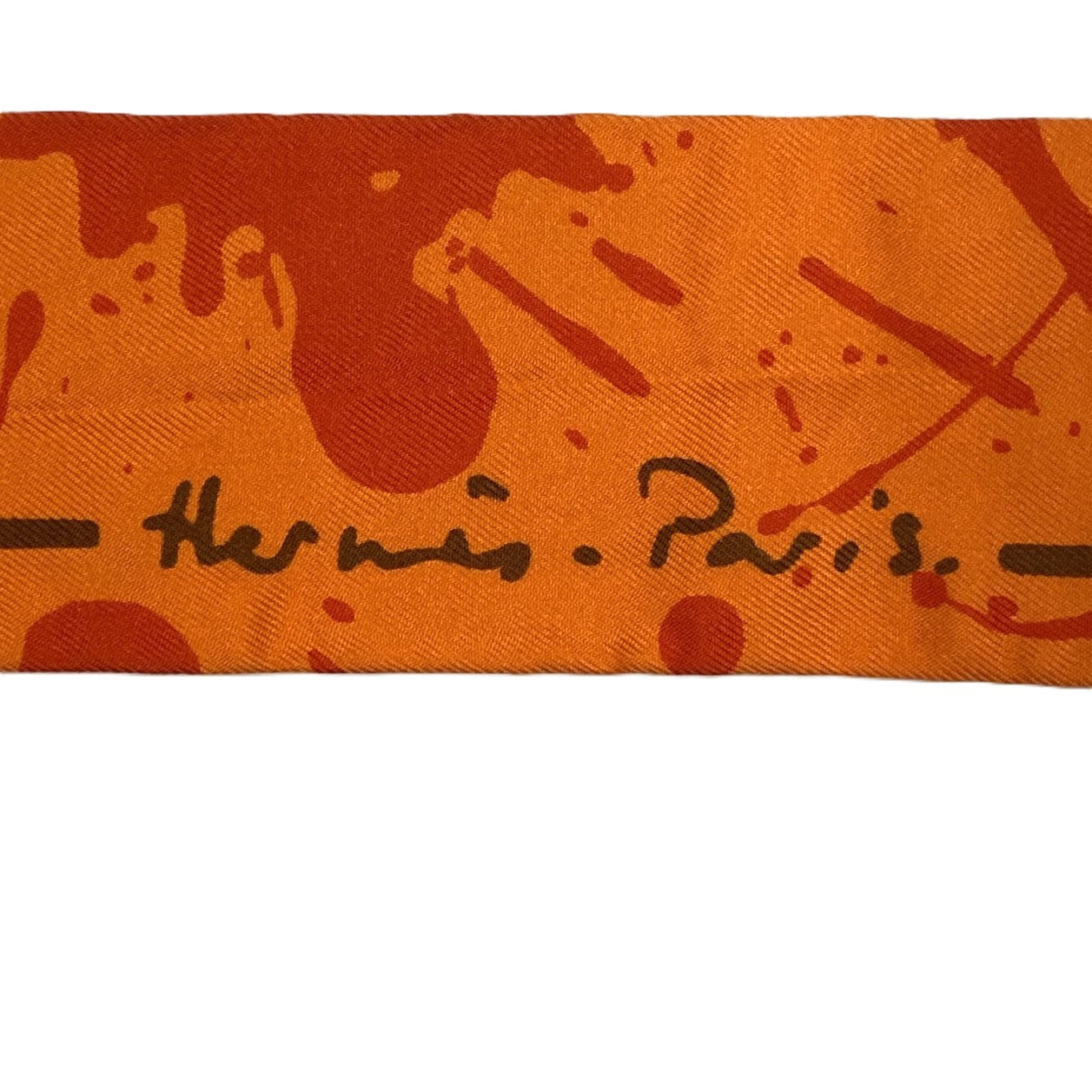 HERMES Twilly Bolduc Ribbon Paint Silk Scarf, Orange, Women's Fashion Brand, USED