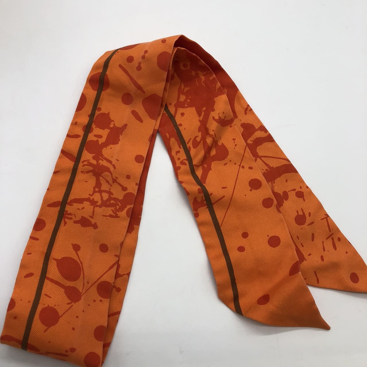 HERMES Twilly Bolduc Ribbon Paint Silk Scarf, Orange, Women's Fashion Brand, USED