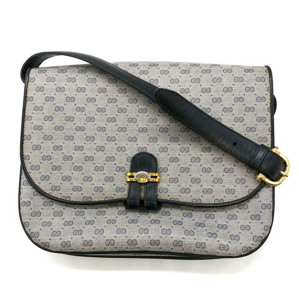 GUCCI 001 406 Micro GG Shoulder Bag, PVC Leather, Navy, Old Gucci, Women's Vintage PRE-OWNED