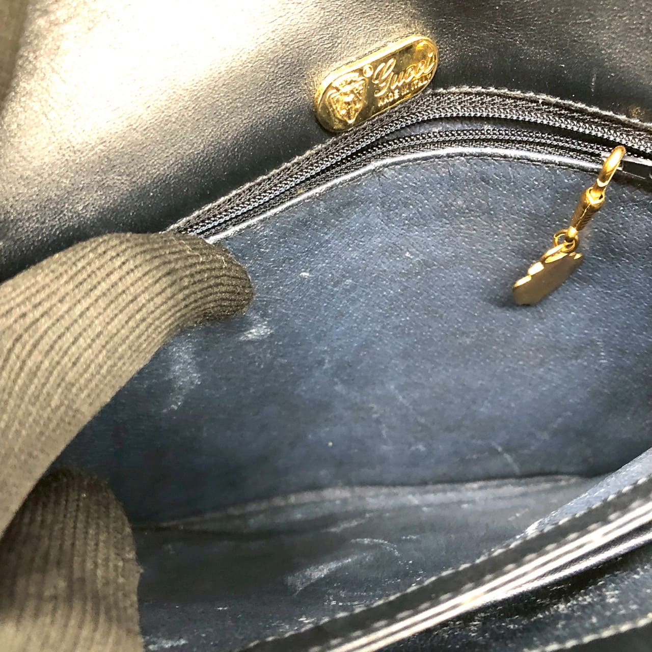 GUCCI 001 406 Micro GG Shoulder Bag, PVC Leather, Navy, Old Gucci, Women's Vintage