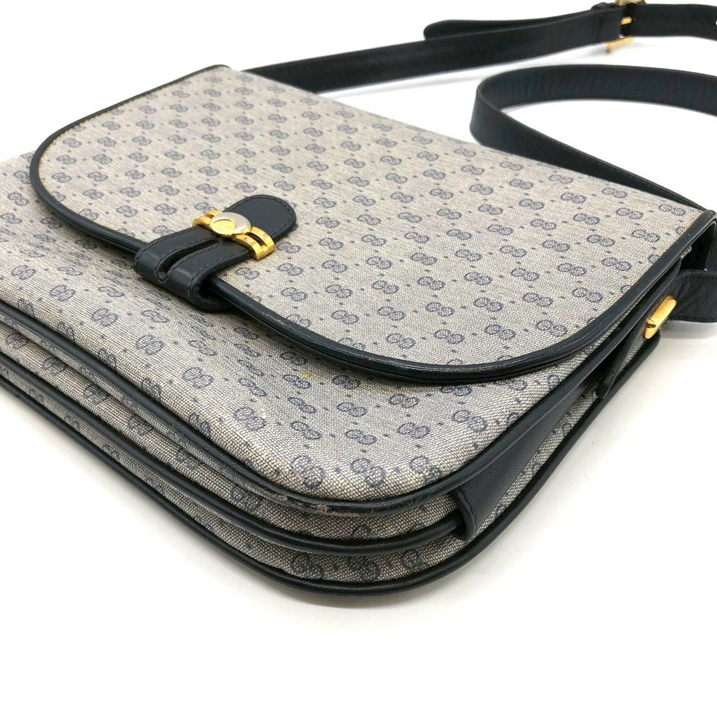 GUCCI 001 406 Micro GG Shoulder Bag, PVC Leather, Navy, Old Gucci, Women's Vintage PRE-OWNED
