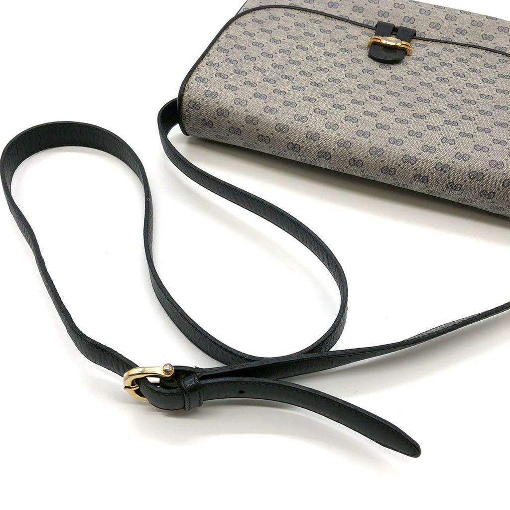 GUCCI 001 406 Micro GG Shoulder Bag, PVC Leather, Navy, Old Gucci, Women's Vintage PRE-OWNED