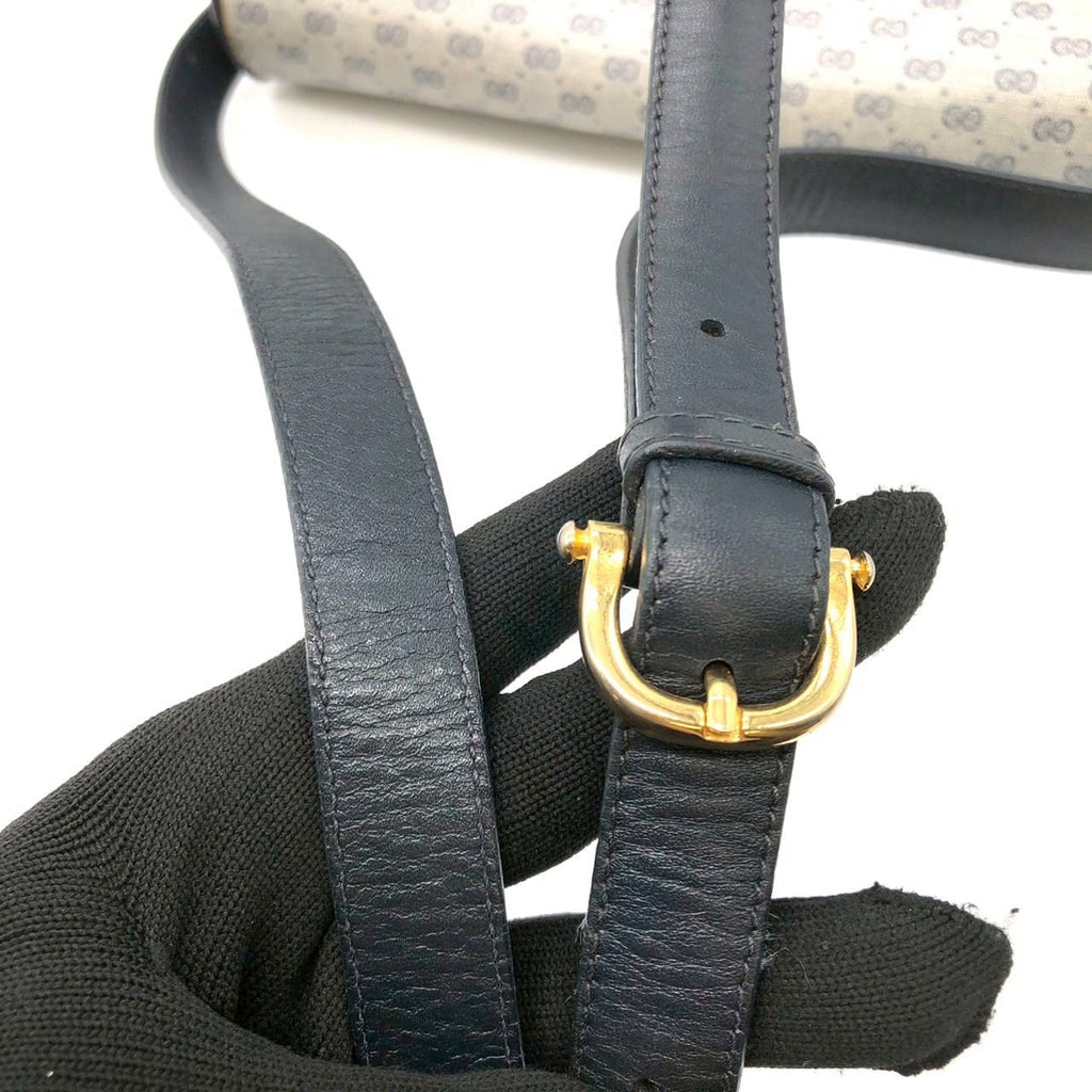 GUCCI 001 406 Micro GG Shoulder Bag, PVC Leather, Navy, Old Gucci, Women's Vintage PRE-OWNED