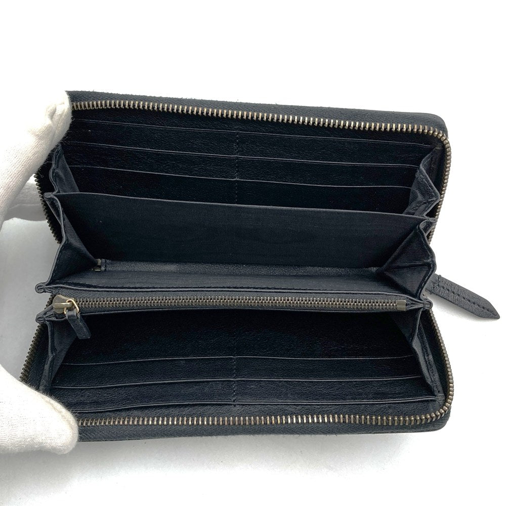 GUCCI 658634 Bamboo Double G Round Zip Leather Long Wallet, Black PRE-OWNED