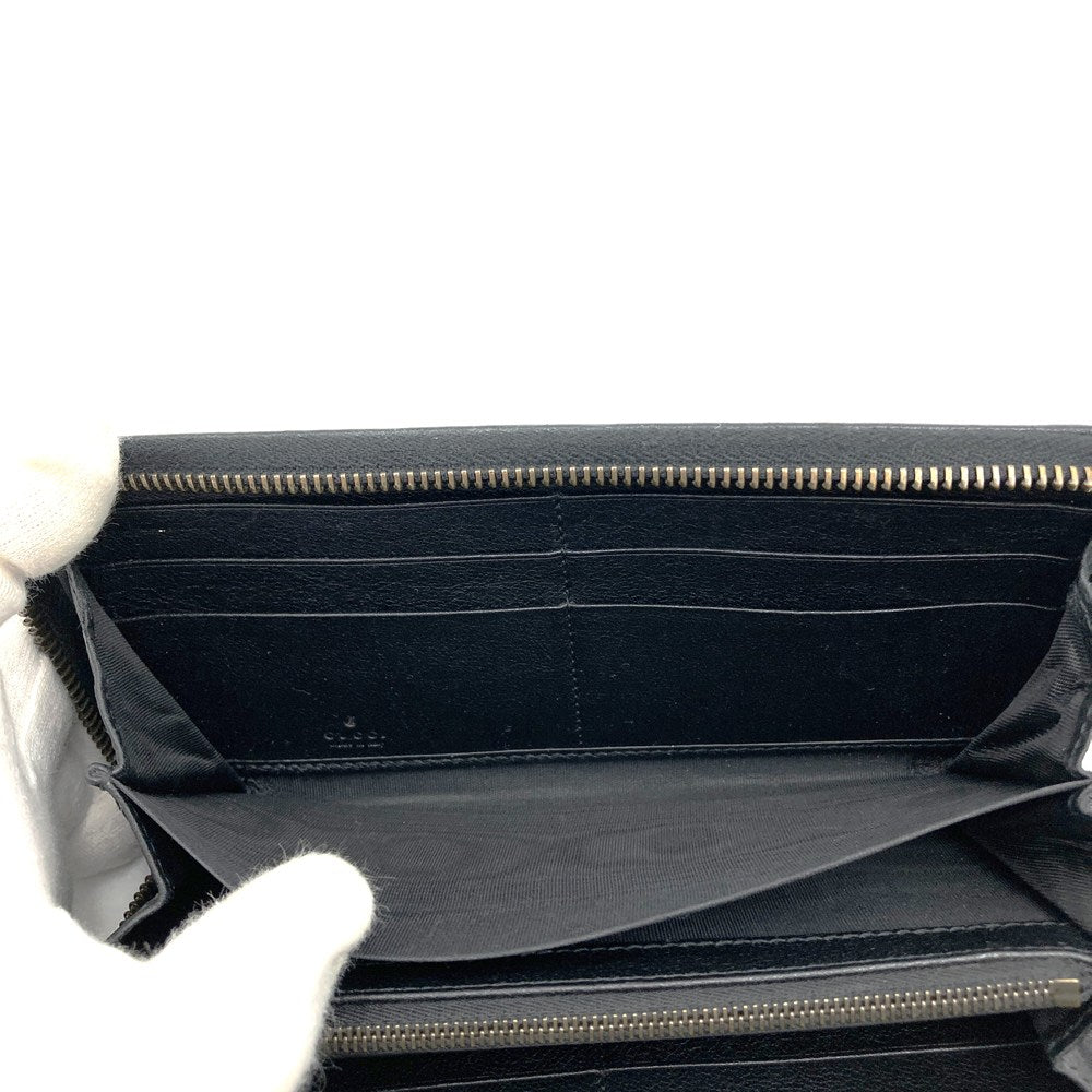 GUCCI 658634 Bamboo Double G Round Zip Leather Long Wallet, Black PRE-OWNED