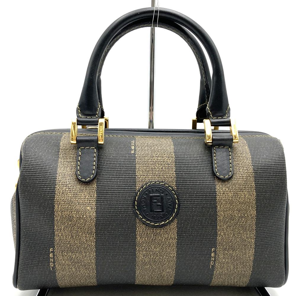 FENDI Mini Boston Handbag, Pecan Style, PVC Leather, Brown/Black, Women's Vintage