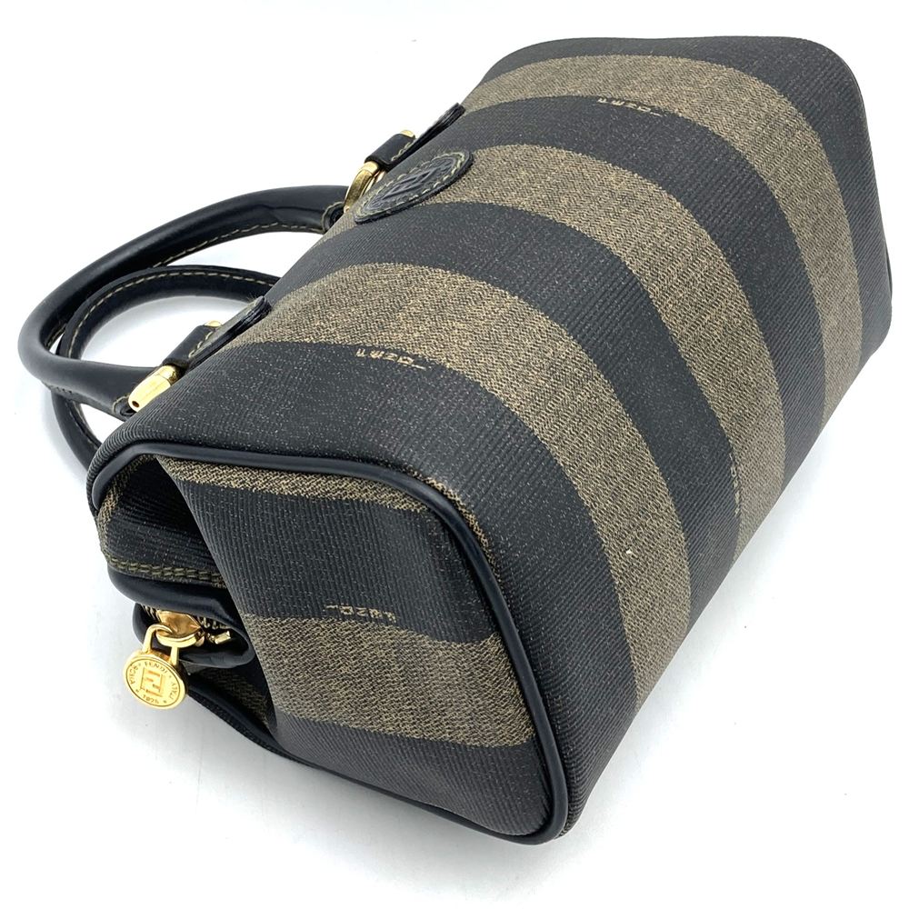 FENDI Mini Boston Handbag, Pecan Style, PVC Leather, Brown/Black, Women's Vintage