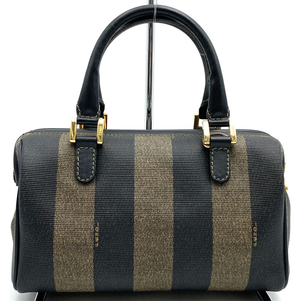 FENDI Mini Boston Handbag, Pecan Style, PVC Leather, Brown/Black, Women's Vintage