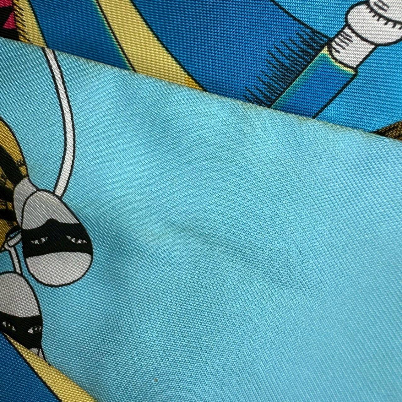 HERMES Twilly Scarf, Circus Design, Silk, Blue, Women's Fashion Brand, USED