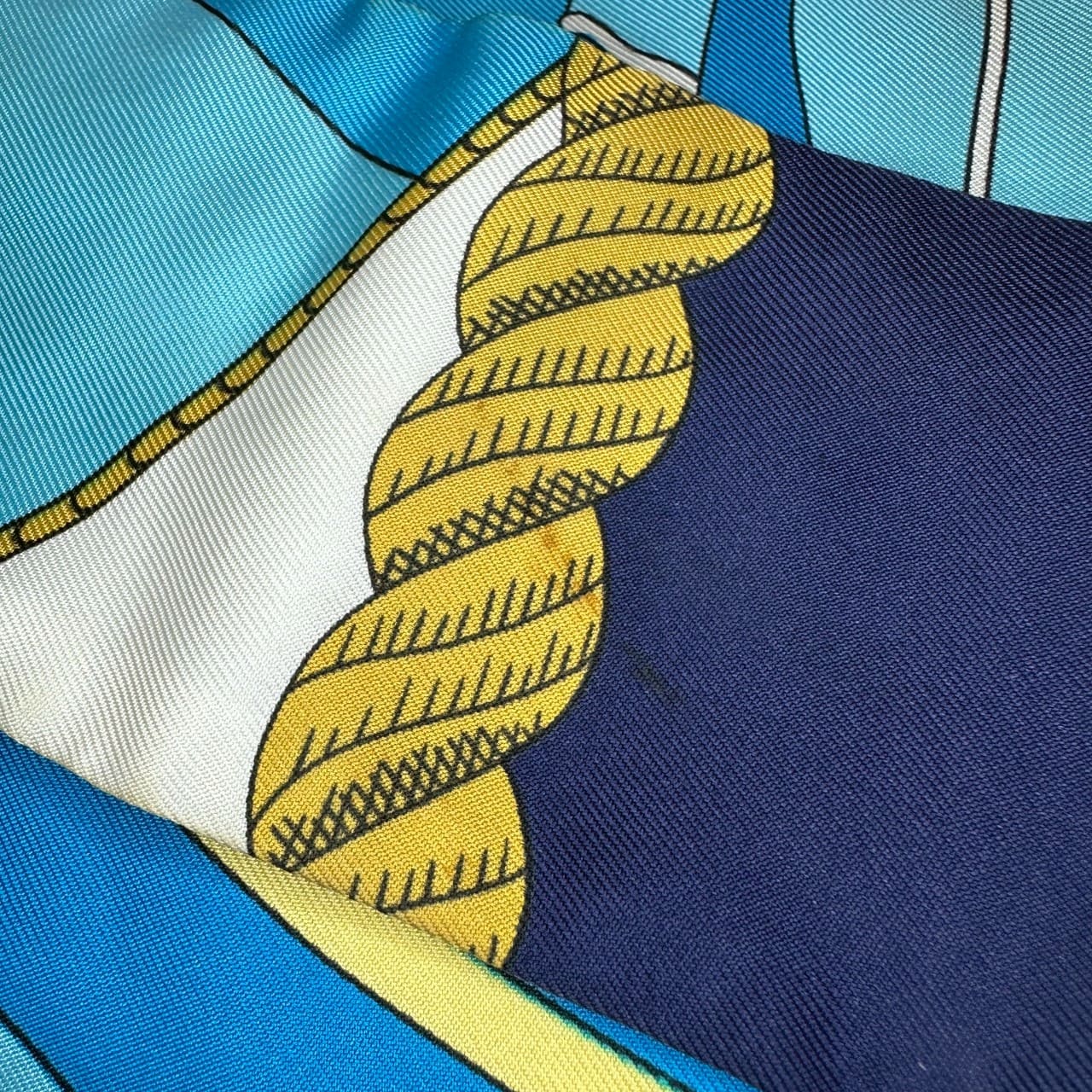 HERMES Twilly Scarf, Circus Design, Silk, Blue, Women's Fashion Brand, USED