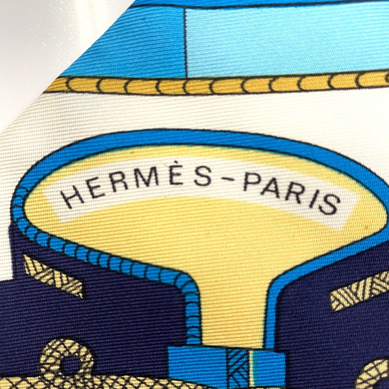 HERMES Twilly Scarf, Circus Design, Silk, Blue, Women's Fashion Brand, USED