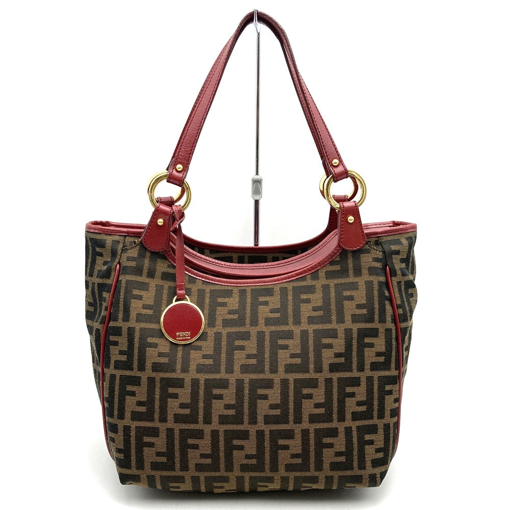 FENDI 8BH156 Zucca Handbag Tote Bag Canvas Brown Red Women's