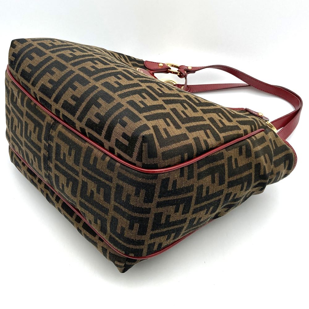 FENDI 8BH156 Zucca Handbag Tote Bag Canvas Brown Red Women's