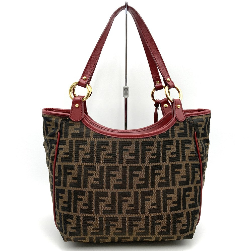 FENDI 8BH156 Zucca Handbag Tote Bag Canvas Brown Red Women's