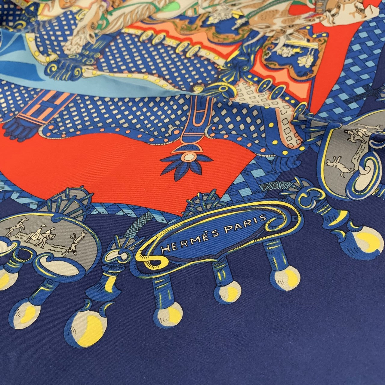 HERMES Carre TOURNEZ MANEGE Scarf, Silk, Blue, Women's Fashion Accessory, Merry-go-round Animal Design