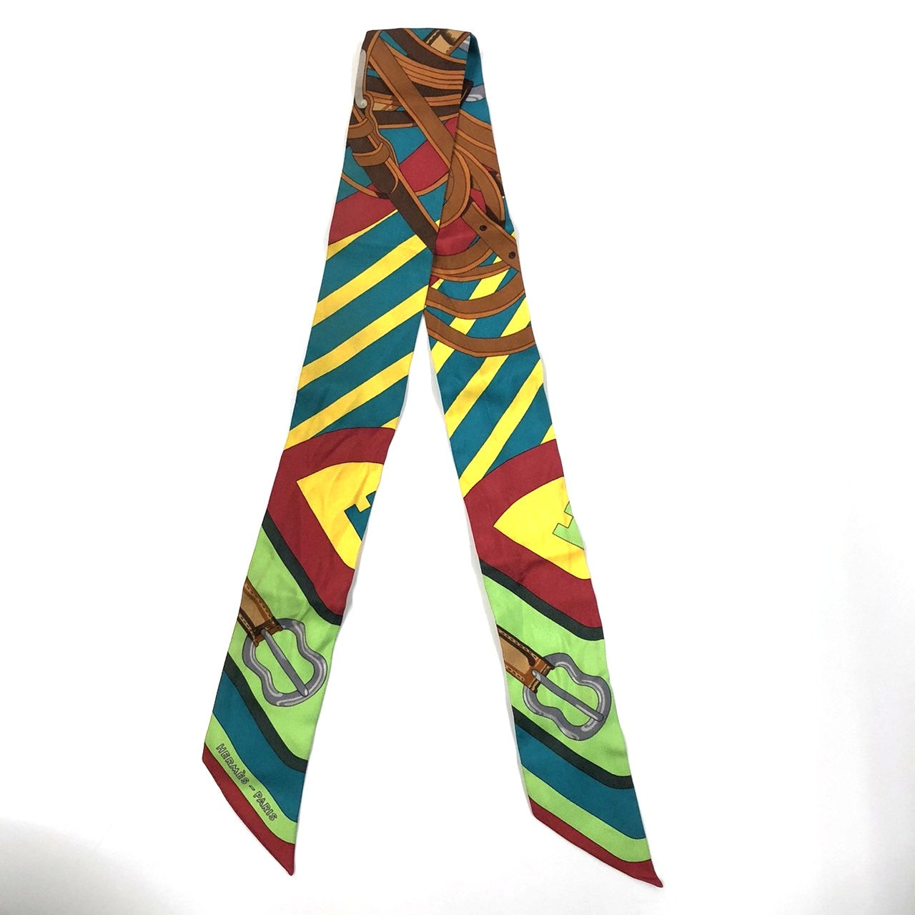 HERMES Twilly Belt Scarf, Silk, Green, Multicolor, Women's Fashion Brand