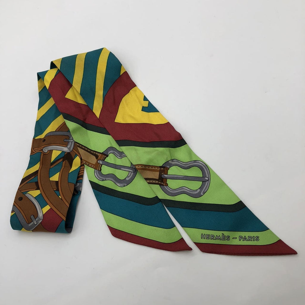 HERMES Twilly Belt Scarf, Silk, Green, Multicolor, Women's Fashion Brand PRE-OWNED