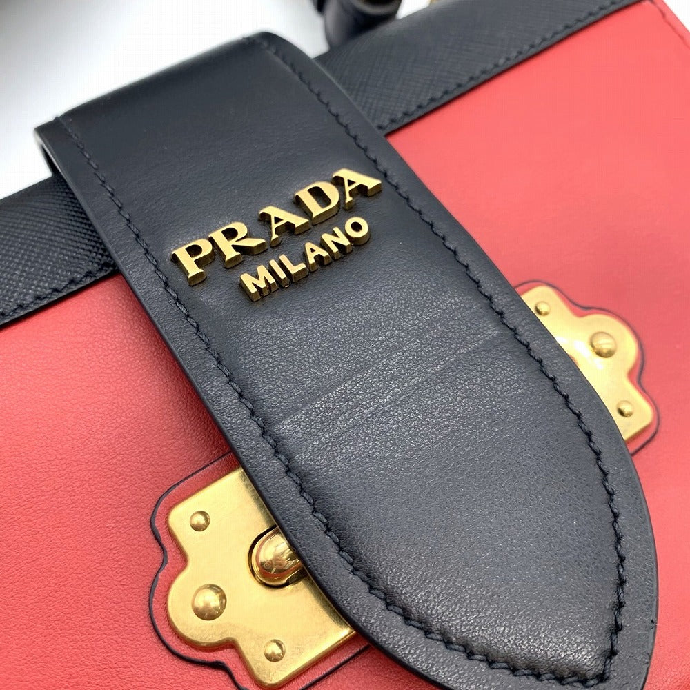 PRADA Cahier Mini Shoulder Bag in Saffiano Leather, Red/Black/Gold, Women's Fashion