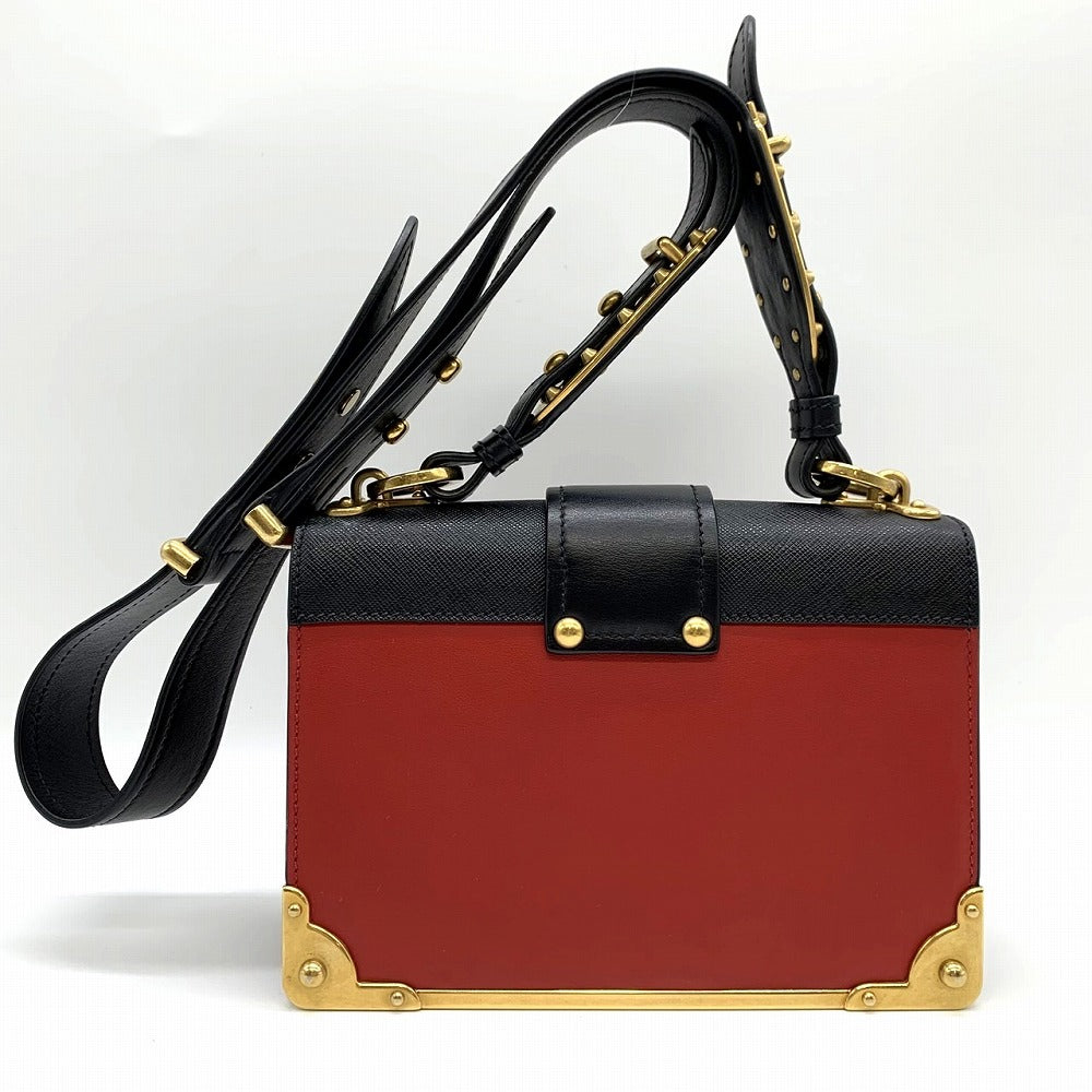 PRADA Cahier Mini Shoulder Bag in Saffiano Leather, Red/Black/Gold, Women's Fashion