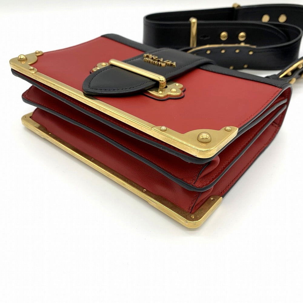 PRADA Cahier Mini Shoulder Bag in Saffiano Leather, Red/Black/Gold, Women's Fashion