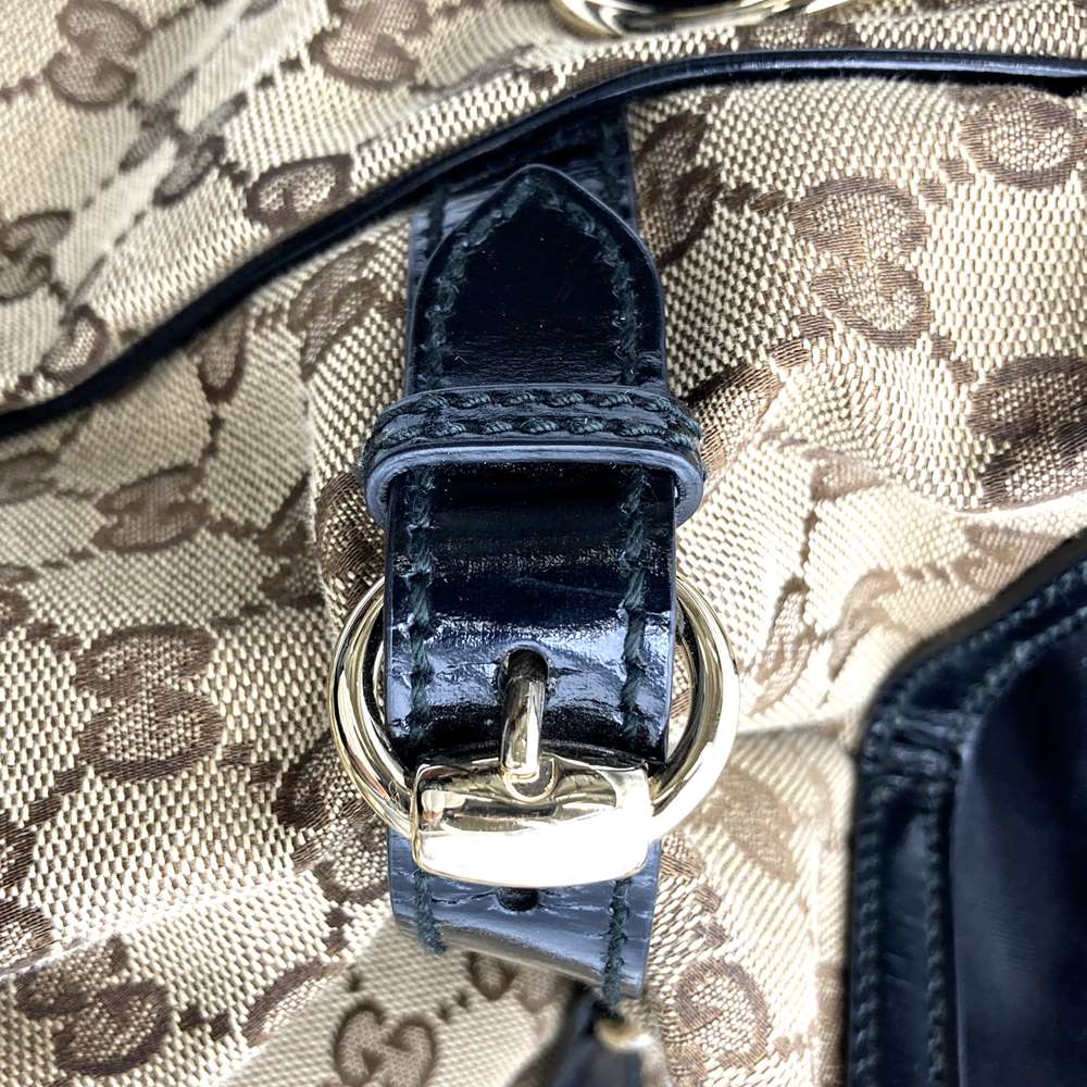 GUCCI 203528 Tote Bag Shoulder Bag GG Canvas Beige x Black Women's Men's Brand PRE-OWNED