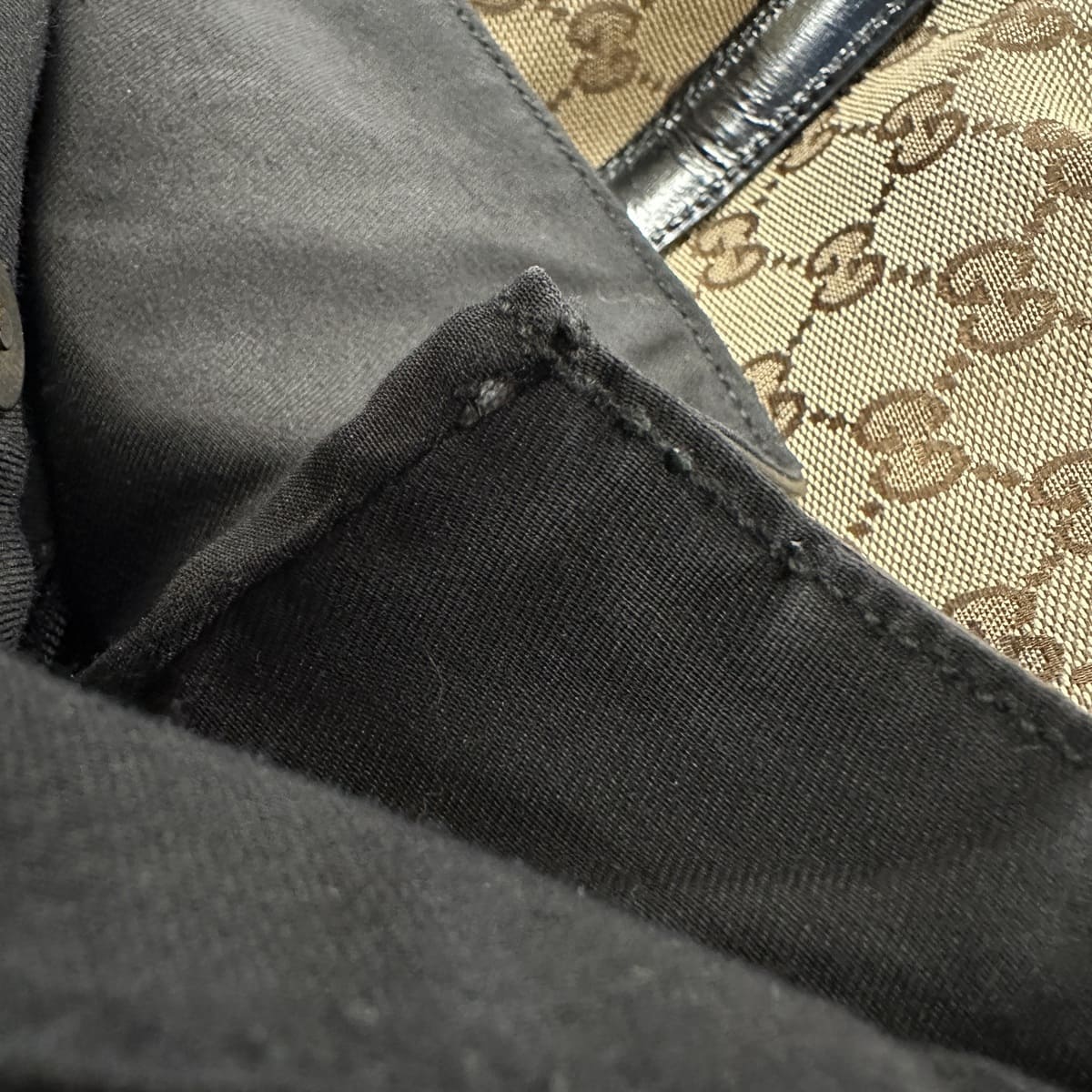 GUCCI 203528 Tote Bag Shoulder Bag GG Canvas Beige x Black Women's Men's Brand PRE-OWNED