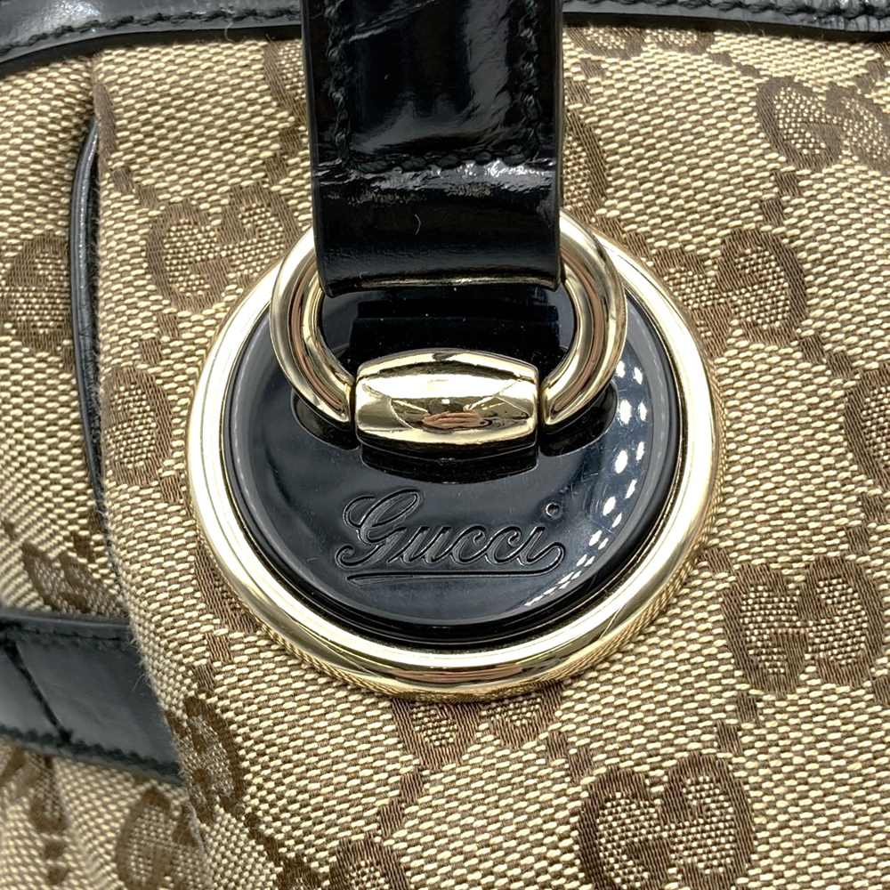 GUCCI 203528 Tote Bag Shoulder Bag GG Canvas Beige x Black Women's Men's Brand PRE-OWNED