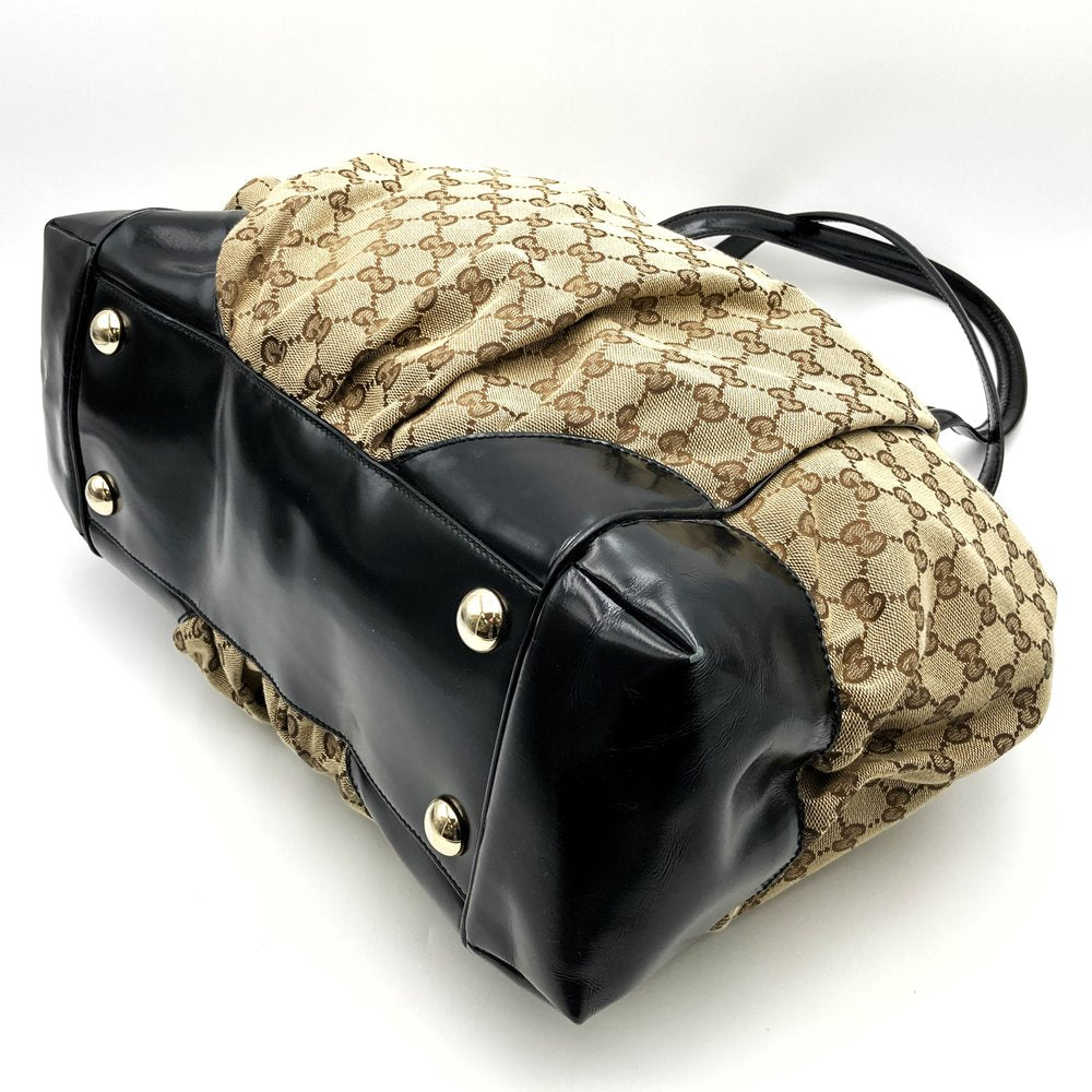 GUCCI 203528 Tote Bag Shoulder Bag GG Canvas Beige x Black Women's Men's Brand PRE-OWNED