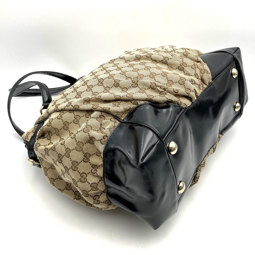 GUCCI 203528 Tote Bag Shoulder Bag GG Canvas Beige x Black Women's Men's Brand PRE-OWNED