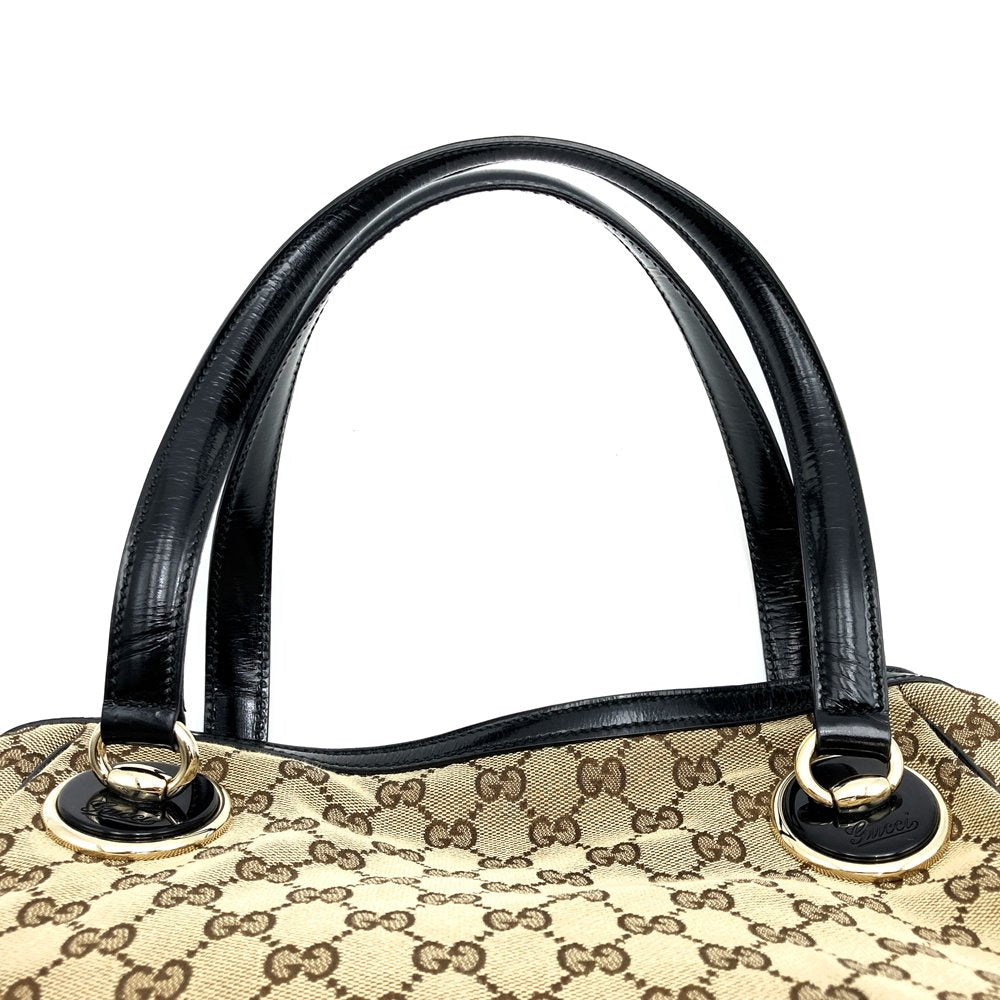 GUCCI 203528 Tote Bag Shoulder Bag GG Canvas Beige x Black Women's Men's Brand PRE-OWNED