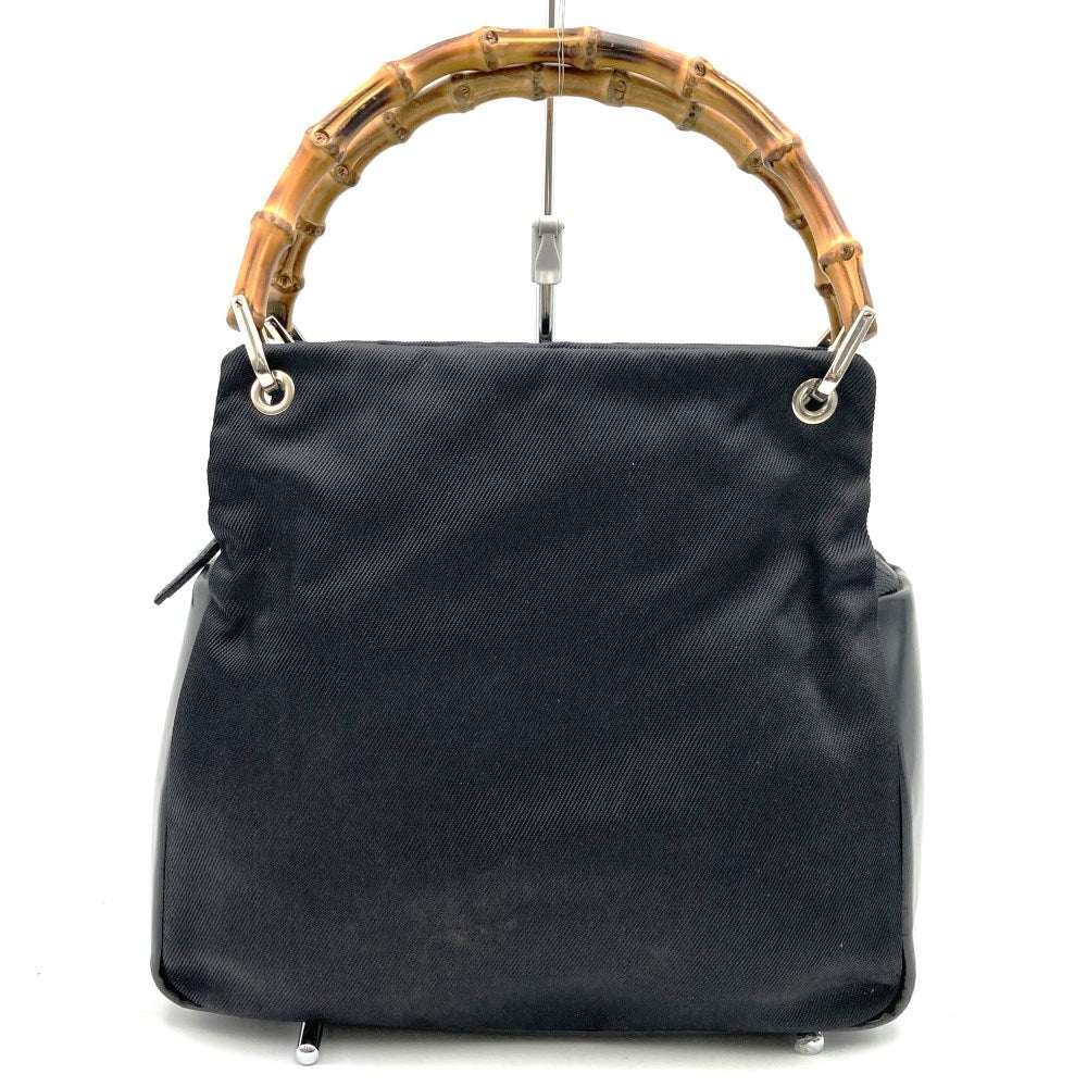 GUCCI 000・1014 Bamboo Handbag, Black Nylon