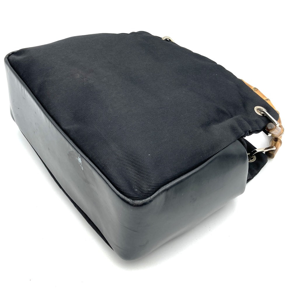 GUCCI 000・1014 Bamboo Handbag, Black Nylon
