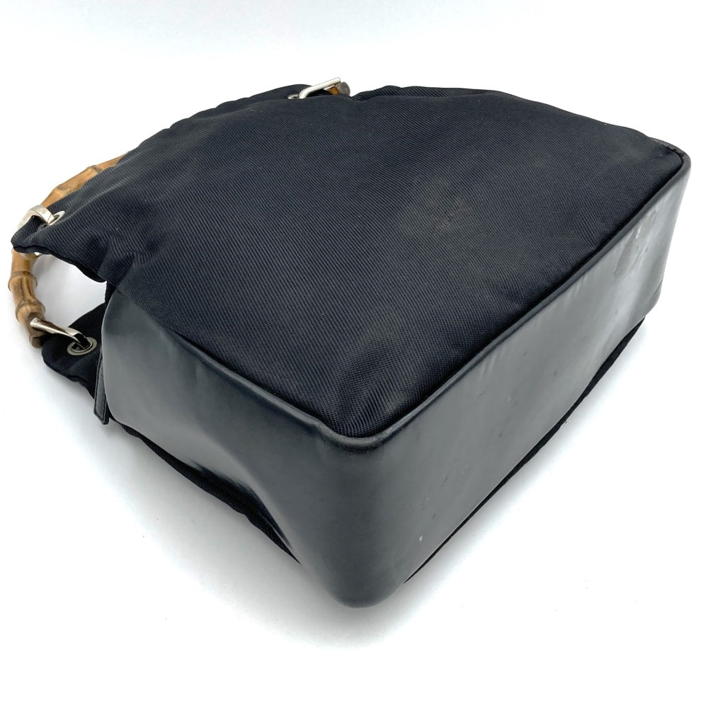 GUCCI 000・1014 Bamboo Handbag, Black Nylon