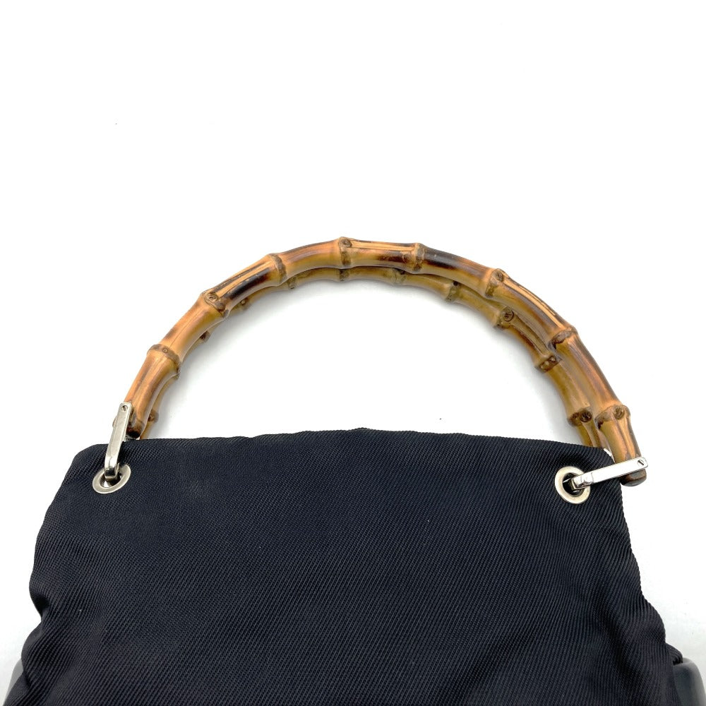 GUCCI 000・1014 Bamboo Handbag, Black Nylon
