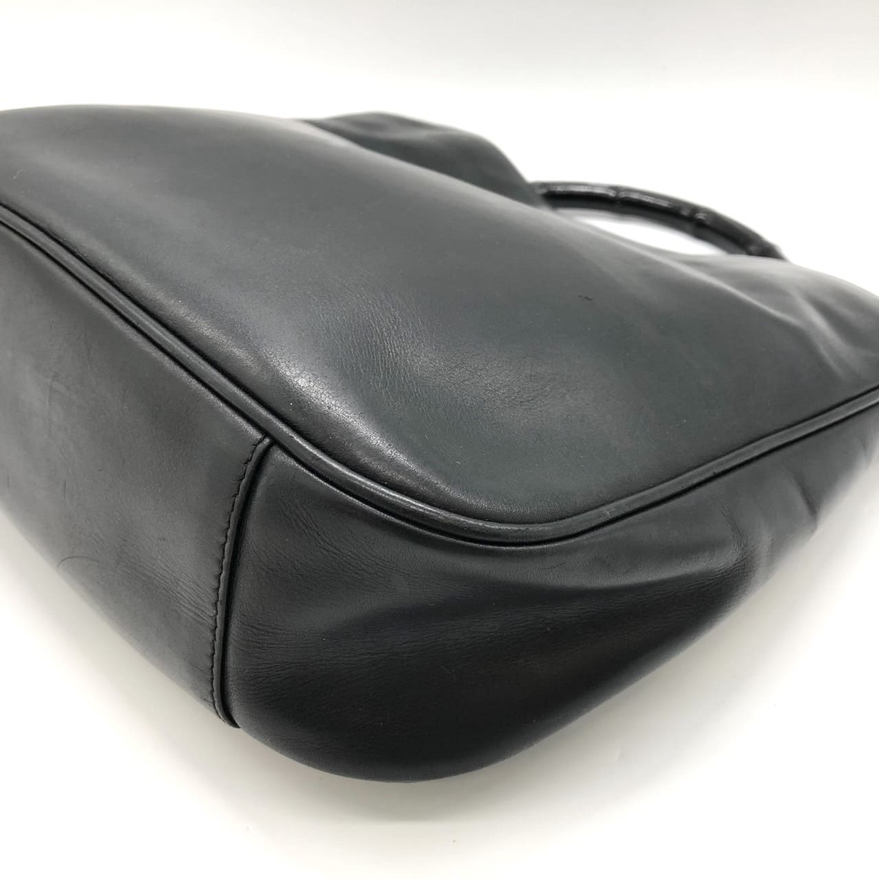 GUCCI 001 1638 Bamboo Handbag Shoulder Bag Leather Black Women's Men's Vintage