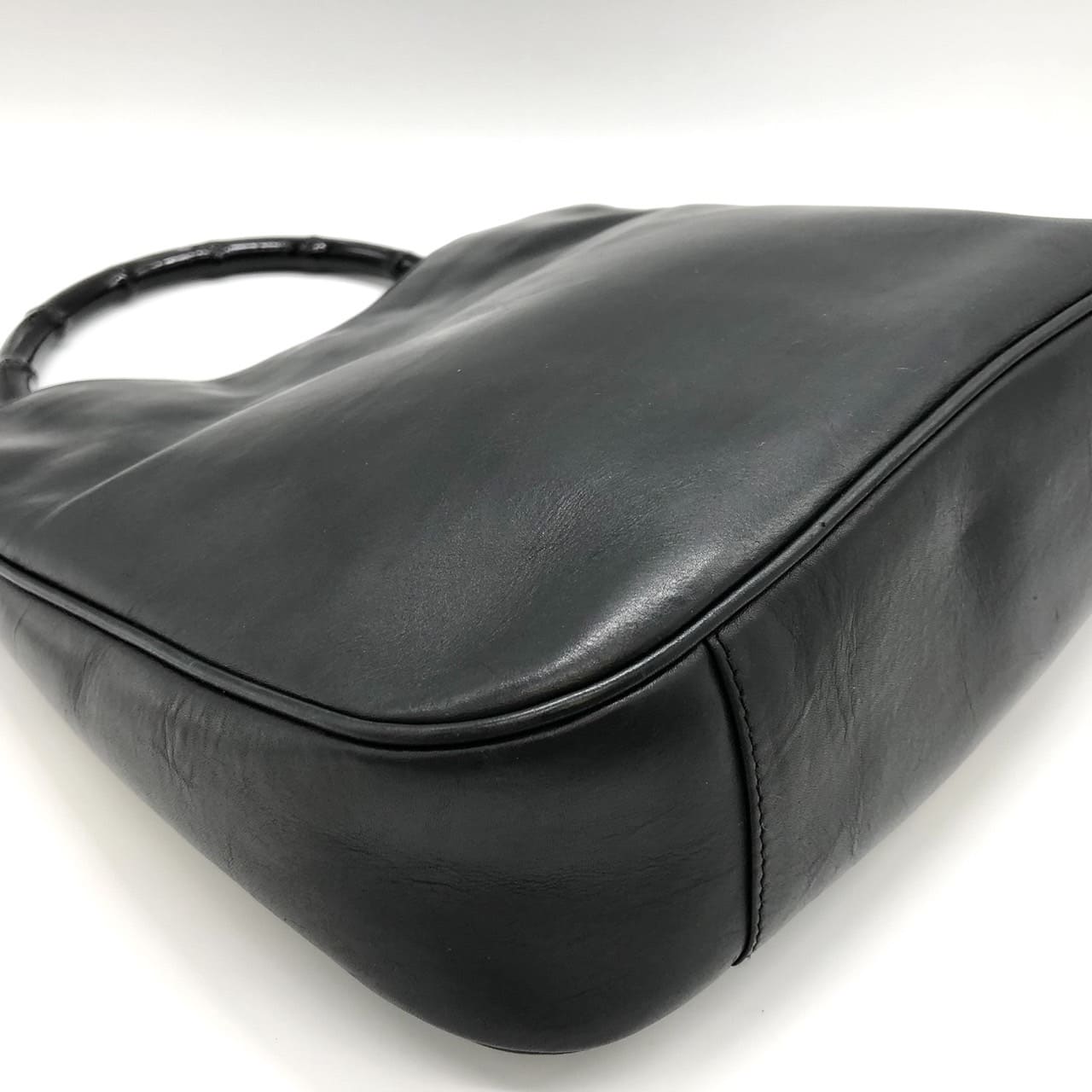 GUCCI 001 1638 Bamboo Handbag Shoulder Bag Leather Black Women's Men's Vintage