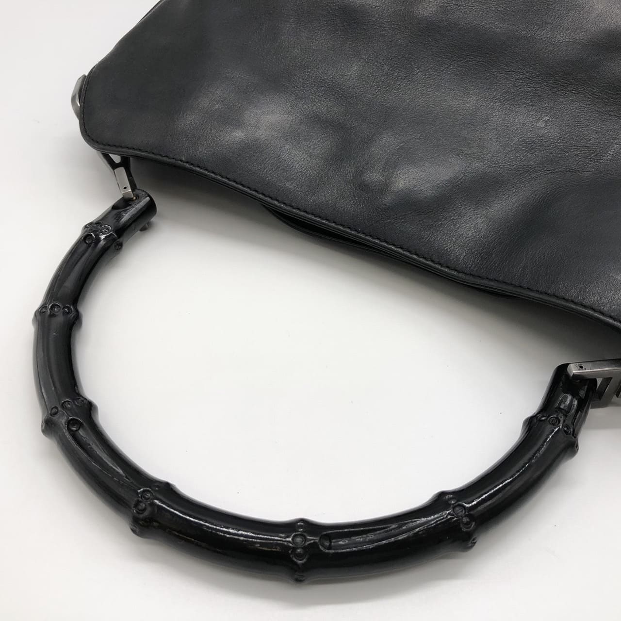 GUCCI 001 1638 Bamboo Handbag Shoulder Bag Leather Black Women's Men's Vintage
