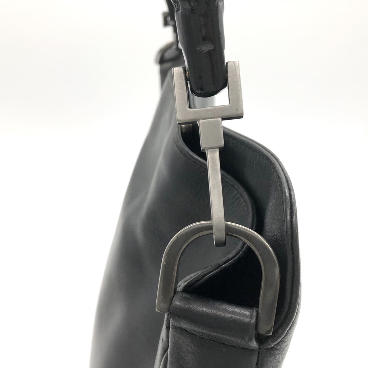 GUCCI 001 1638 Bamboo Handbag Shoulder Bag Leather Black Women's Men's Vintage