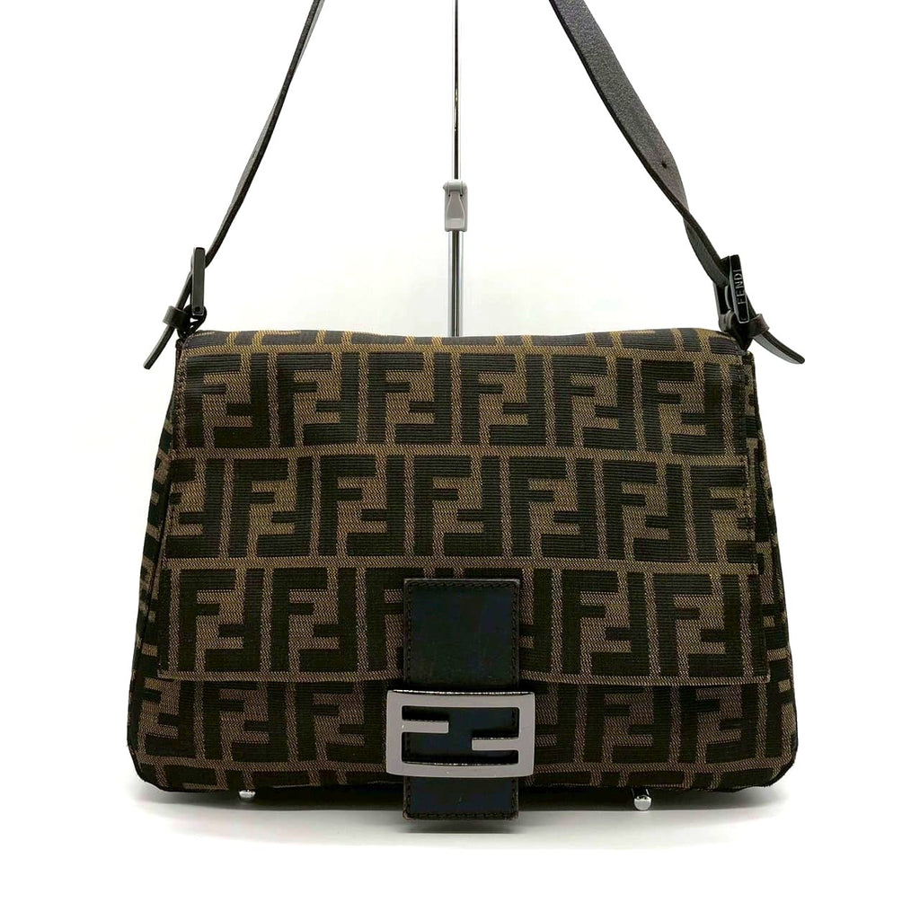 FENDI Mamma Bucket Handbag Shoulder Bag Zucca Nylon Canvas Leather Brown Women's Vintage Men's Brand PRE-OWNED