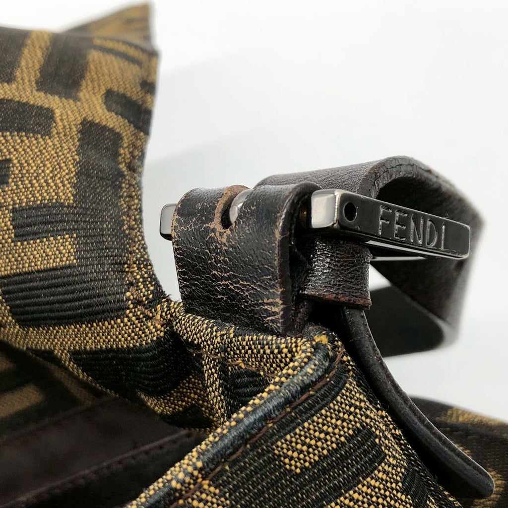 FENDI Mamma Bucket Handbag Shoulder Bag Zucca Nylon Canvas Leather Brown Women's Vintage Men's Brand PRE-OWNED